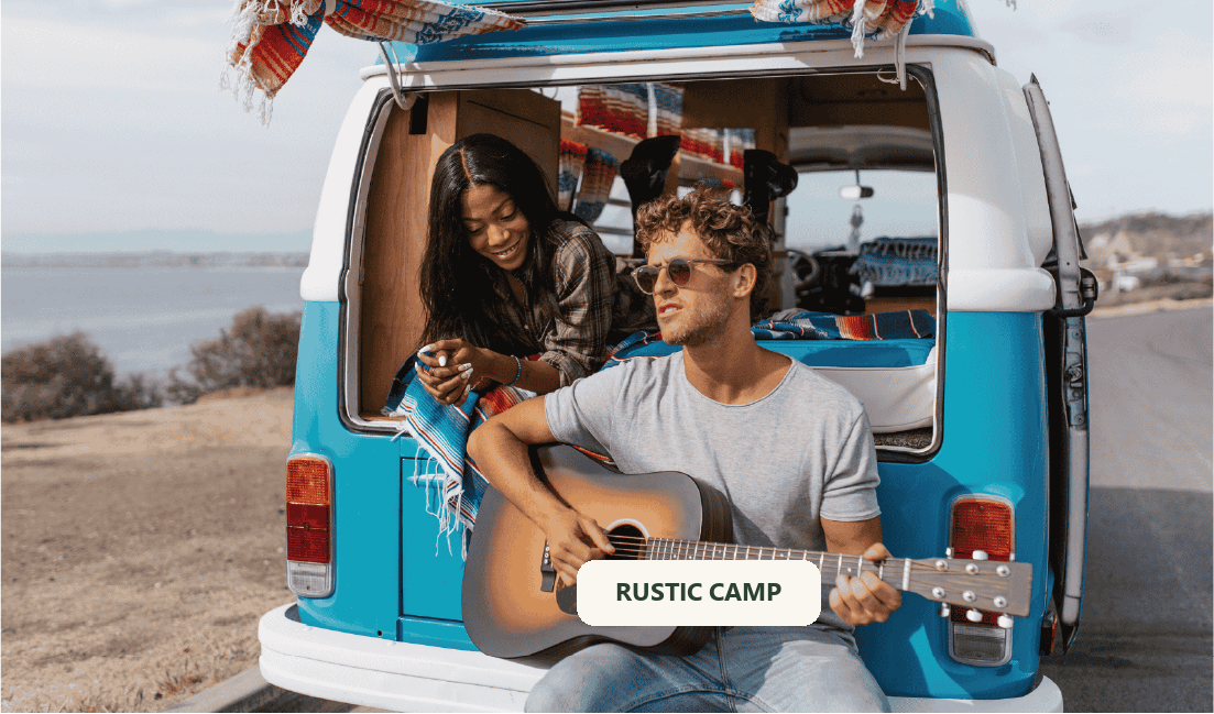 Travellers relaxing beside their campervan